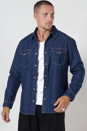 ONLY & SONS Bane Regular Fit Denim Shirt Dark Blue Denim