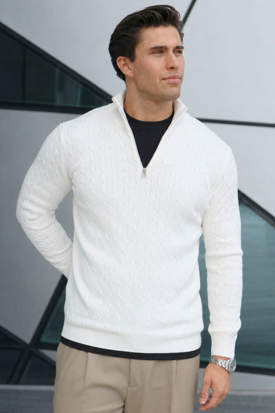Kronstadt Cable Half Zip Knit Snow White