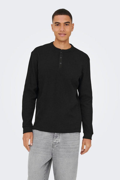 Only & Sons Tobie Reg LS Henley Tee Black