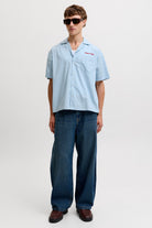 Jack & Jones Menton Poplin Stripe Resort Shirt SS Cashmere Blue