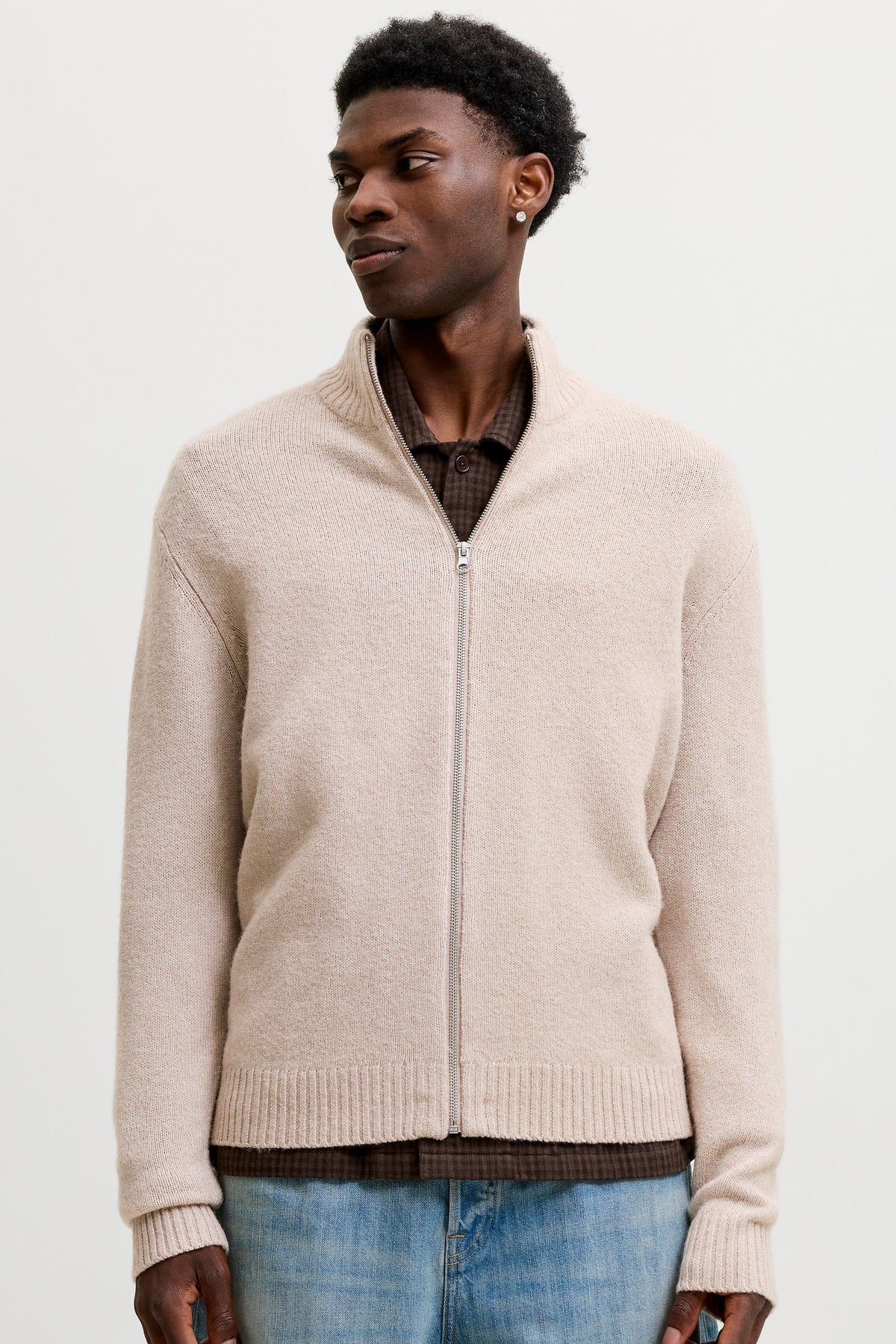 Jack & Jones Soho Ollie Knit High Neck Zip Car Atmosphere