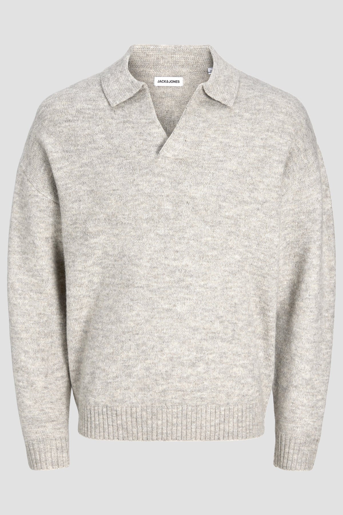 Jack & Jones Soho Ollie Knit Split Neck Light Grey Melange