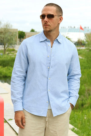 Selected Regclay Linenblend Ls Shirt Dusty Blue