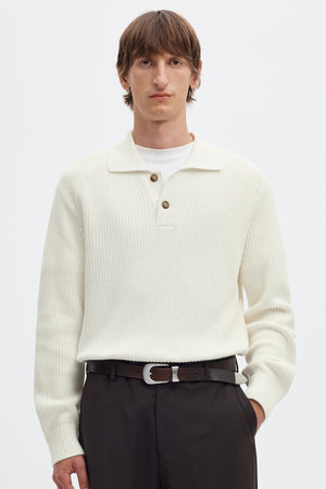 Selected Pim Knit Polo Camp Egret