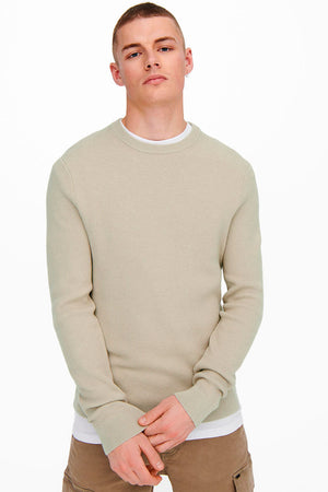 ONLY & SONS PHIL STRUC CREW KNIT Silver Lining