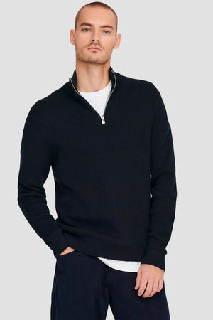 ONLY & SONS PHIL COTTON HALF ZIP KNIT Dark Navy