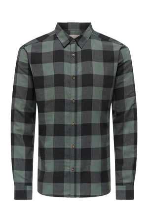Only & Sons Gudmund LS Checked Shirt Balsam Green