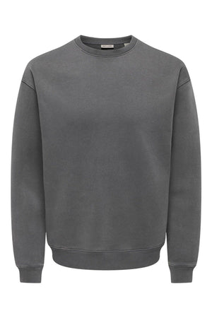 Only & Sons Larry Eflow Rlx LS Washed Crew Sweat Grey Pinstripe