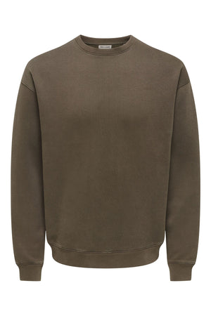 Only & Sons Larry Eflow Rlx LS Washed Crew Sweat Tarmac