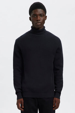 Selected Dane LS Structure Knit Roll Neck Sky Captain