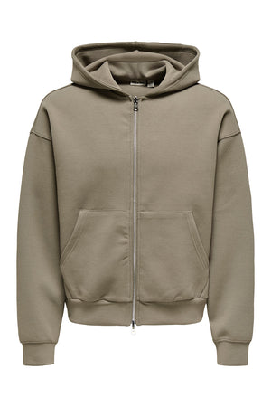 ONLY & SONS Goyle Box Fit Scuba Zip Hoodie Walnut