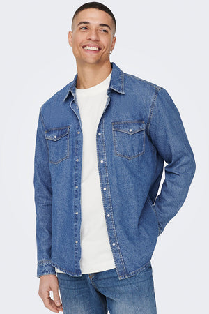 ONLY & SONS  Bane Regular Fit Denim Shirt Medium Blue Denim