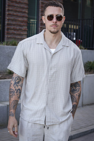 ONLY & SONS Latham Resort Linen Structure Shirt Silver Lining