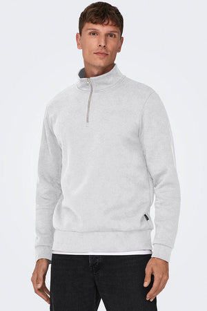 ONLY & SONS Ceres Half Zip Sweat Super Light Grey Melange