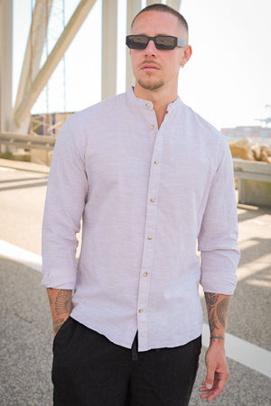 ONLY & SONS ONSCAIDEN LS SOLID LINEN MAO SHIRT NOOS Chinchilla