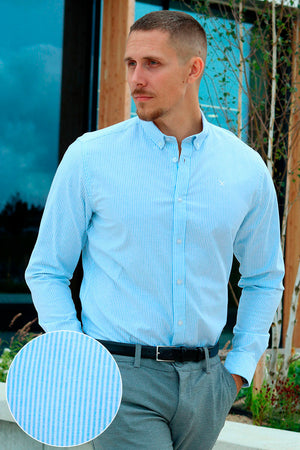 Clean Cut Copenhagen Oxford Stretch Stripe L/S Light Blue