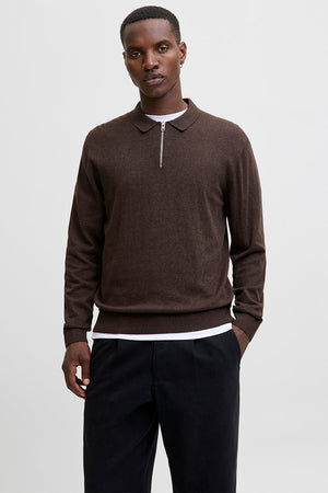 Jack & Jones Emil Knit Polo Half Zip LS Mulch