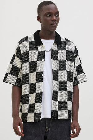 Jack & Jones Athletico Loose Fit Crochet Polo Shirt SS Black