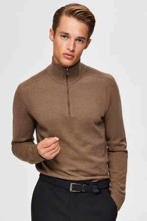 Selected Berg Half Zip Knit Teak Melange