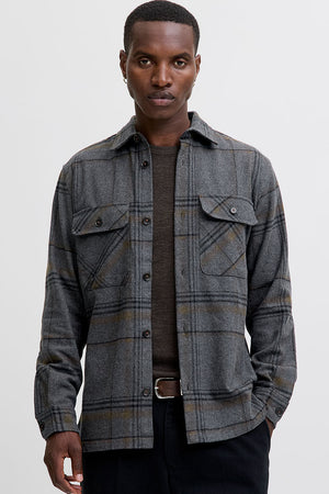 Jack & Jones Rayle Melange Check LS Overshirt Dark Grey