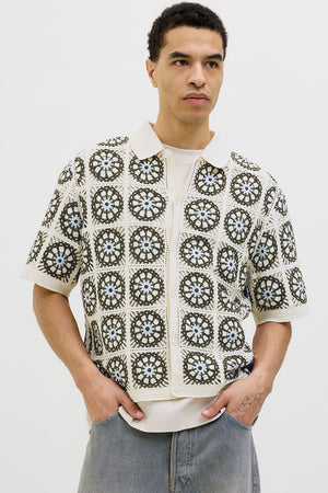 Jack & Jones Cartagena Crochet Knit Polo Sea Salt