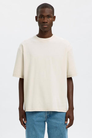 Selected Loose Oscar SS O-Neck Tee Oatmeal