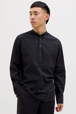 Jack & Jones Summer Half Placket Shirt LS Black