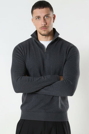 Jack & Jones JJEEMIL KNIT HALF ZIP NOOS Dark Grey Melange