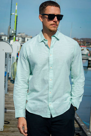 Selected Slim Sun Linen Shirt LS Iceberg Green / White