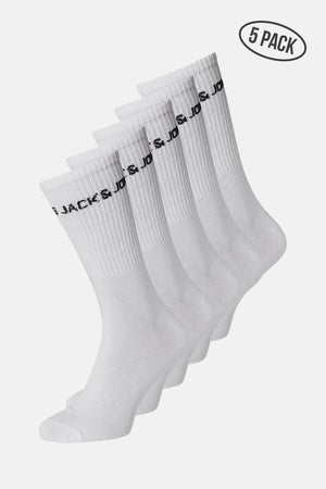 Jack & Jones BASIC LOGO TENNIS SOCK 5 PACK White