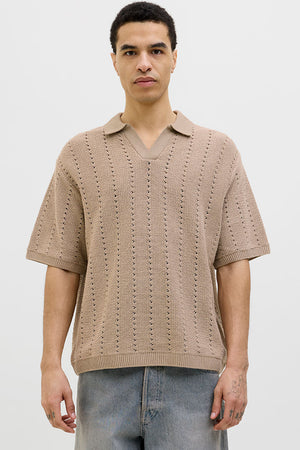 Jack & Jones Aros Knit Easter SS Crochet Polo Safari
