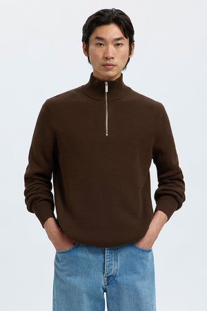 Selected Dane LS Structure Knit Kalf Zip Demitasse