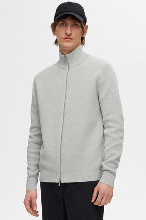Selected Dane Structure Knit Full Zip Light Grey Melange