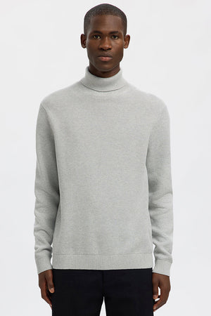 Selected Dane LS Structure Knit Roll Neck Light Grey Melange
