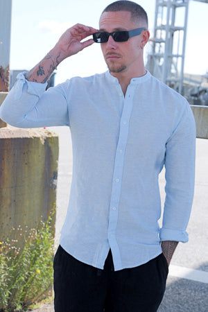 ONLY & SONS Caiden LS Linen Mao Shirt Cashmere Blue