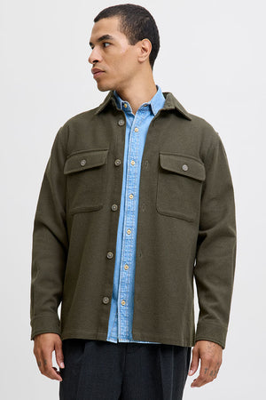 Jack & Jones Rayle Melange Solid LS Overshirt Peat