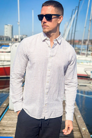 ONLY & SONS Caiden LS Stripe Linen Shirt Chinchilla