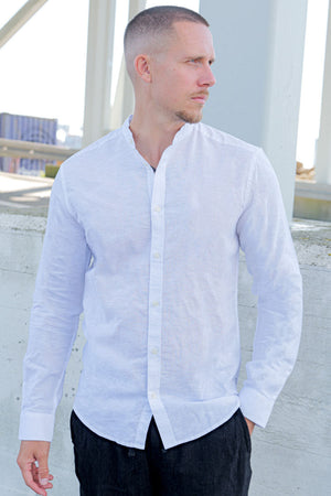 ONLY & SONS ONSCAIDEN LS SOLID LINEN MAO SHIRT NOOS White