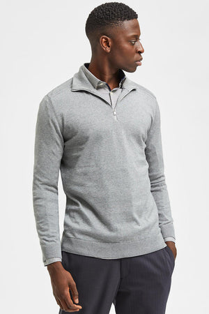 Selected Berg Half Zip Knit Medium Grey Melange