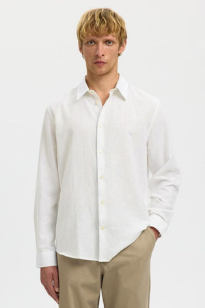 Selected Regclay Linnenblend Ls Shirt Bright White