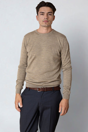 Clean Cut Copenhagen Merino Crew Dark beige melange
