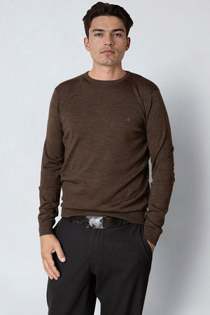 Clean Cut Copenhagen Merino Crew Brown Melangè