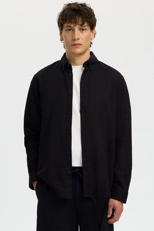 Selected Regclay Linenblend LS Shirt Black