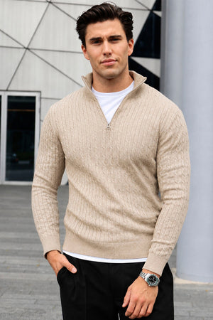 Kronstadt Cable Half Zip Knit Sand Mix