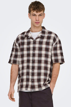 Only & Sons Trev Life Relaxed Structure SS Check Shirt Cappuccino