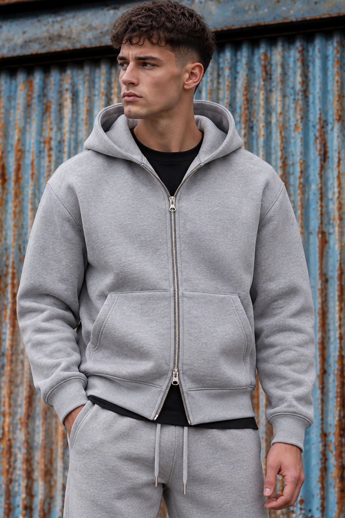 Jack & Jones Legacy Sweat Scuba Zip Hoodie Light Grey Melange