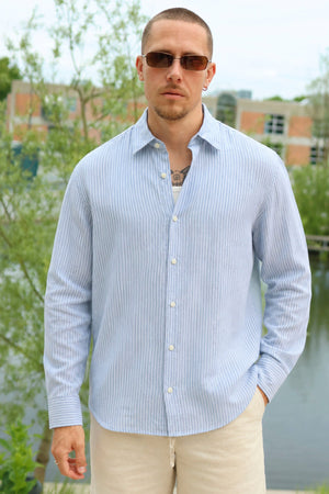 Selected Regclay Linnenblend Ls Shirt Dusty Blue White