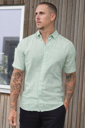 Only & Sons Caiden Life SS Solid Linen Blend Quiet Green Shirt