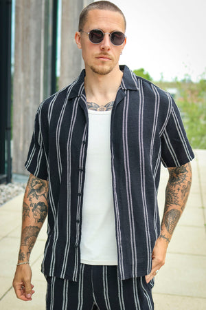 ONLY & SONS Trev Reg Structure Stripe SS Shirt Dark Navy
