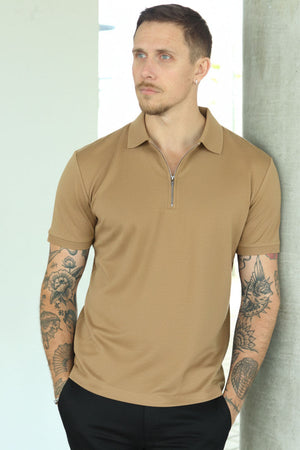 Selected Fave Zip Polo Savannah Tan
